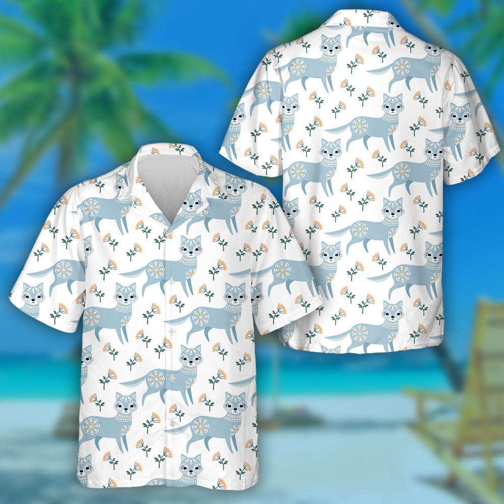 Folk Style With Wolf In Vintage Style Hawaiian Shirt, Hawaiian Shirt Gift, Christmas Gift