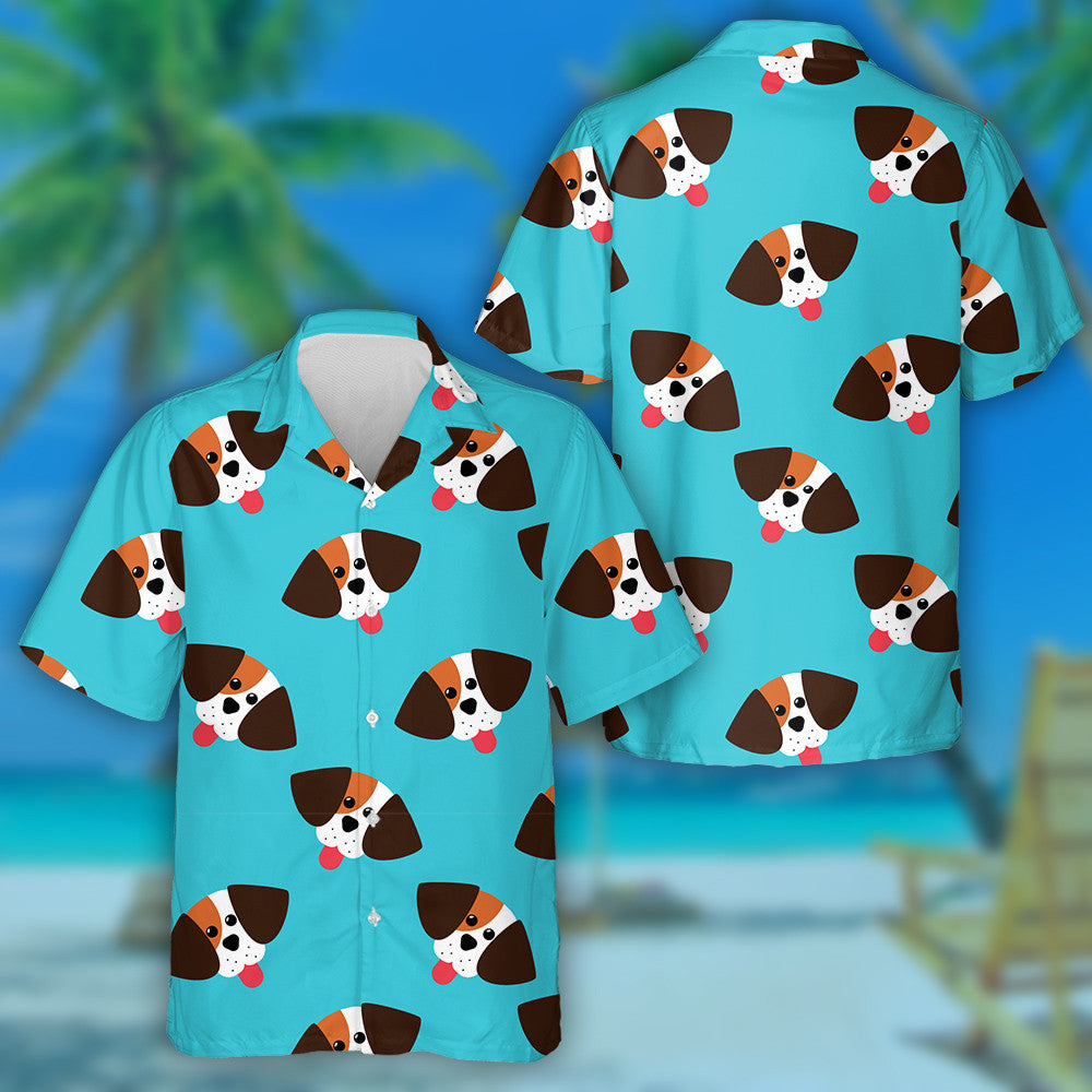 Cute Beagle Puppy Head On Blue Hawaiian Shirt,Hawaiian Shirt Gift, Christmas Gift