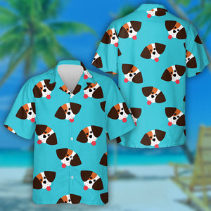 Cute Beagle Puppy Head On Blue Hawaiian Shirt,Hawaiian Shirt Gift, Christmas Gift