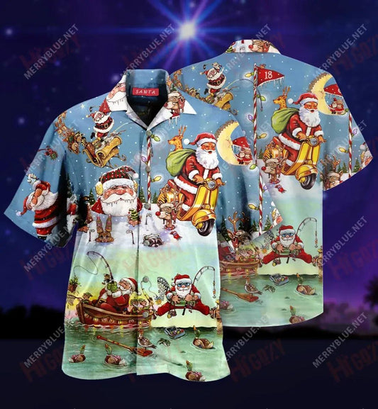 Cute Santa Claus Short Hawaiian Shirt Summer Tropical Shirts Tropical Shirts For Men Hawaiian Shirt Pattern, Hwaiian For Gift