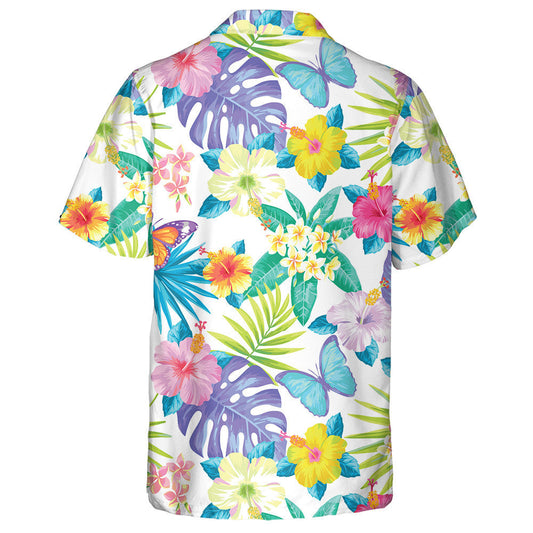 Theme Exotic Flowers Palm Leaves And Butterflies Hawaiian Shirt, Hawaiian Shirt Gift, Christmas Gift