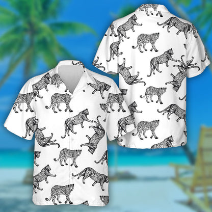 Sketch Style Leopards Isolated On White Background Hawaiian Shirt, Hawaiian Shirt Gift, Christmas Gift