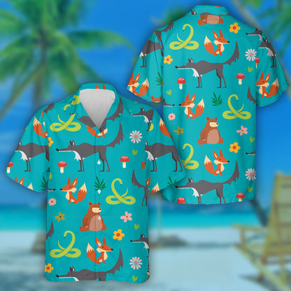 Really Cute Cartoon Wild Animals And Wolf Hawaiian Shirt, Hawaiian Shirt Gift, Christmas Gift