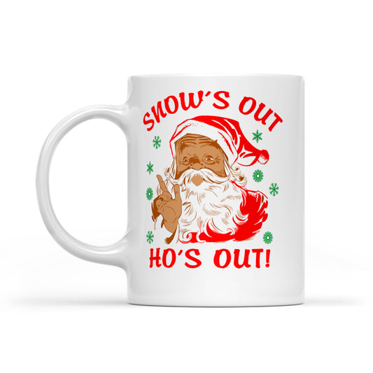 Sneachta Amuigh Ho's Out Greannmhar Daidí na Nollag - Mug Bán Bronntanas Don Nollaig