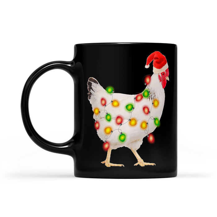 Funny Chicken With Santa Hat And Christmas Lights Gift  Black Mug Gift For Christmas