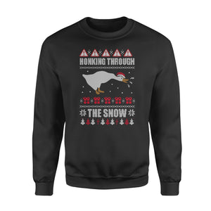 Honking Through The Snow Ugly Christmas Sweater funny sweatshirt gifts christmas ugly sweater for men and women