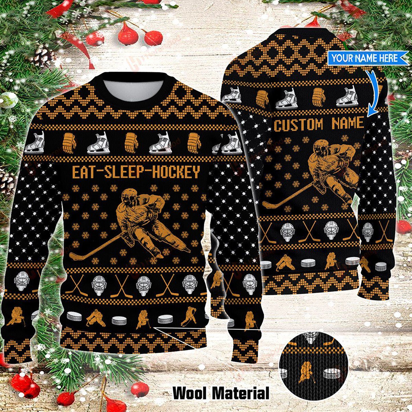 Eat Sleep Hockey Ugly Sweater, Christmas Ugly Sweater, Christmas Gift, Gift Christmas 2024