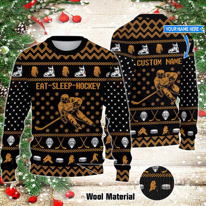 Eat Sleep Hockey Ugly Sweater, Christmas Ugly Sweater, Christmas Gift, Gift Christmas 2024