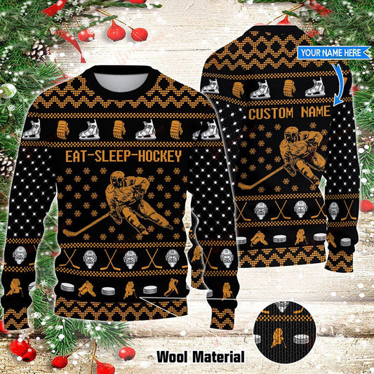 Eat Sleep Hockey Ugly Sweater, Christmas Ugly Sweater, Christmas Gift, Gift Christmas 2024
