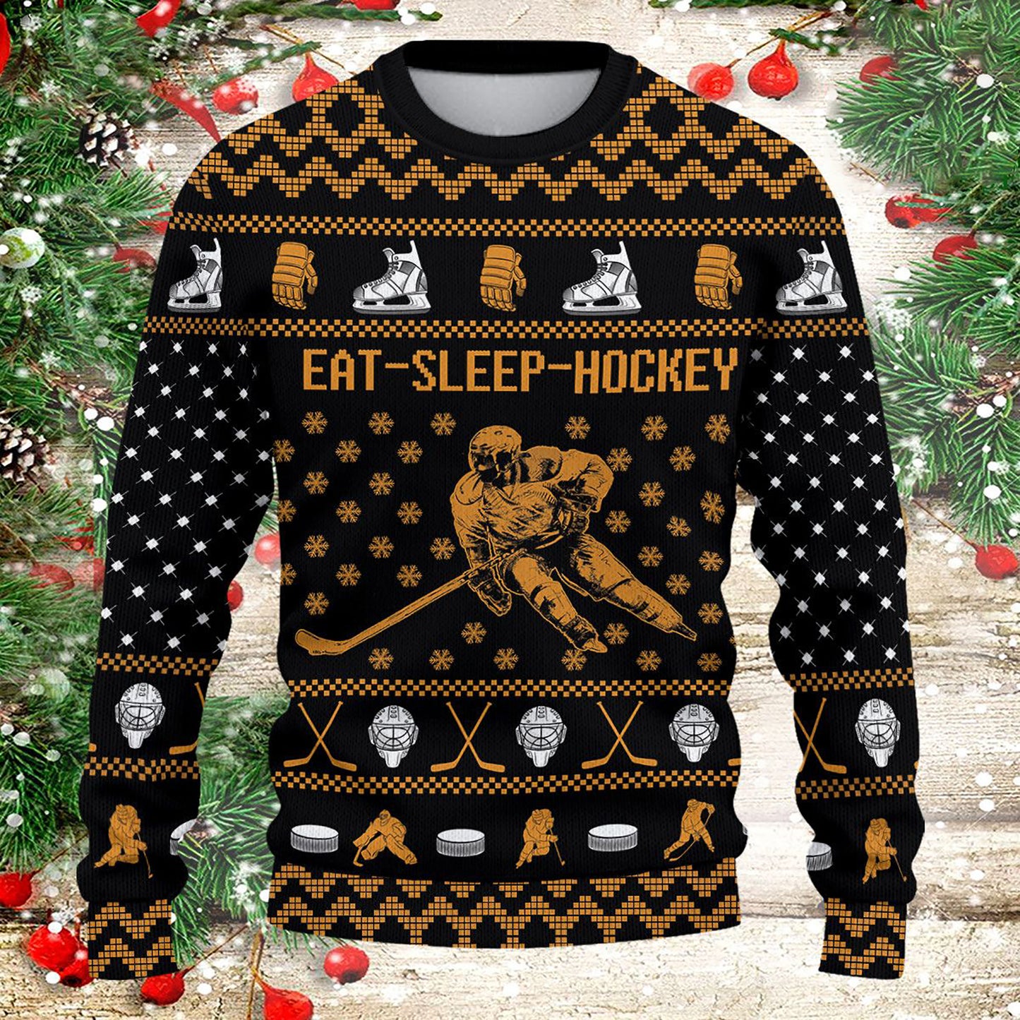 Eat Sleep Hockey Ugly Sweater, Christmas Ugly Sweater, Christmas Gift, Gift Christmas 2024