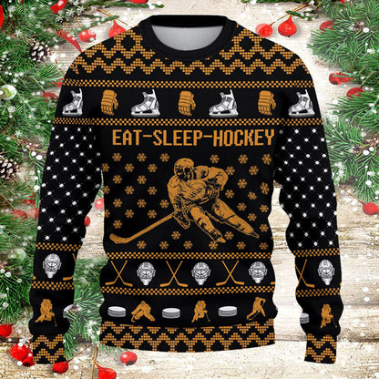 Eat Sleep Hockey Ugly Sweater, Christmas Ugly Sweater, Christmas Gift, Gift Christmas 2024