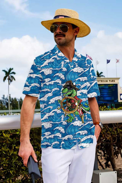 Pirate Dinosaur Awesome Background Design Hawaiian Shirt,Hawaiian Shirt Gift, Christmas Gift