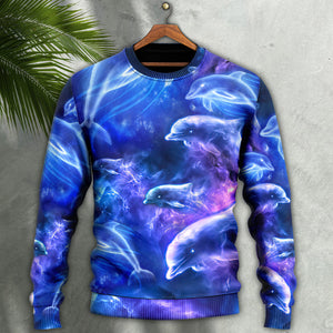 Dolphin Galaxy Neon Glow Style Ugly Christmas Sweater, Christmas Gift, Gift Christmas 2024