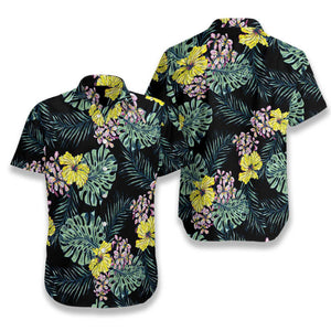 Yellow Flower And Leaves 06 Design Hawaiian Shirt, Hwaiian For Gift