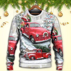 Christmas Santa Claus Red Truck Xmas Is Coming Art Style Ugly Christmas Sweater, Christmas Gift, Gift Christmas 2024