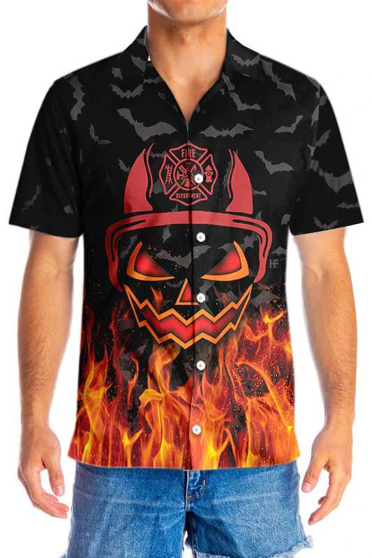 Brave And Strong Halloween Firefighter Design Hawaiian Shirt, Hawaiian For Gift