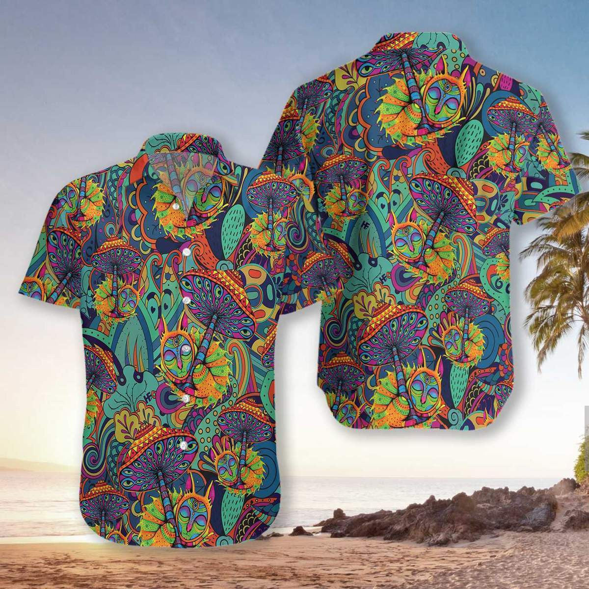 Mushroom Hippie Awesome Background Design Hawaiian Shirt,Hawaiian Shirt Gift, Christmas Gift