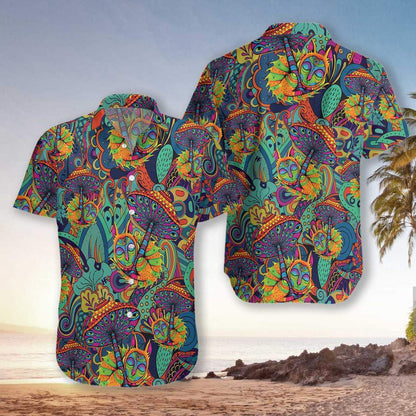 Mushroom Hippie Awesome Background Design Hawaiian Shirt,Hawaiian Shirt Gift, Christmas Gift