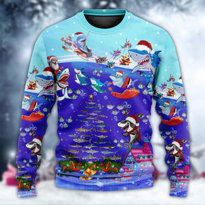 Christmas Santa Shark Sits On Rockets And Brings Gifts To Ocean Ugly Christmas Sweater, Christmas Gift, Gift Christmas 2024