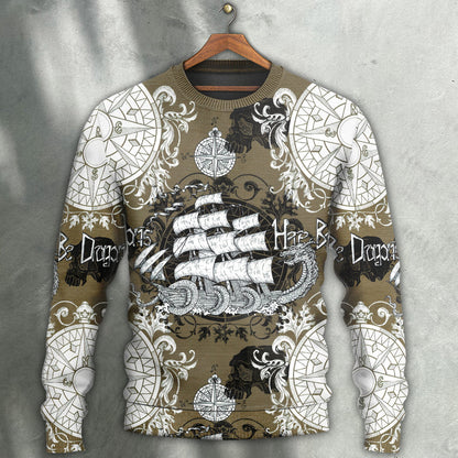 Dragon Old Ship Vintage Anchor Sea Life Ugly Christmas Sweater, Christmas Gift, Gift Christmas 2024