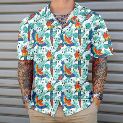 Watercolor Parrot And Palm Leaves Design Hawaiian Shirt, Hwaiian For Gift