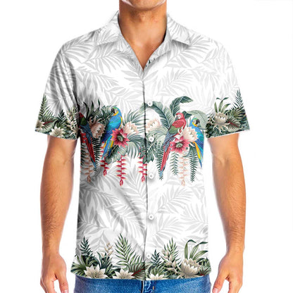 Dearann ​​Lotus Botanical Vintage Agus Parrot Macaw Léine Haváís, Bronntanas Léine Haváíais, Bronntanas Nollag