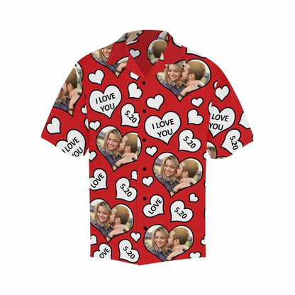 Doodle White Hearts On Red Custom Photo And Number Hawaiian Shirt, Hawaiian Shirt Gift, Christmas Gift
