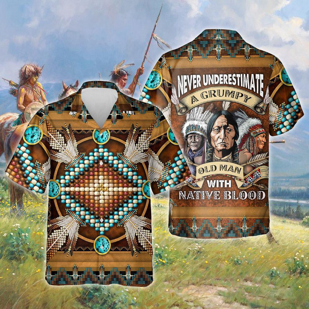 Tribe Design Hawaiian Shirt Grumpy Old Man With Native Blood, Hawaiian Shirt Gift, Christmas Gift