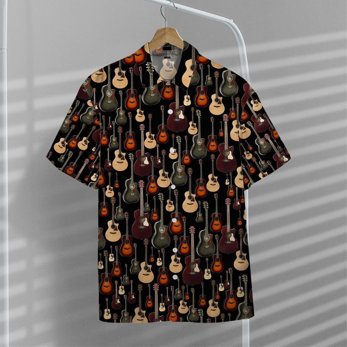 Acoustic Guitar Tropical Background Design Hawaiian Shirt, Hawaiian For Gift