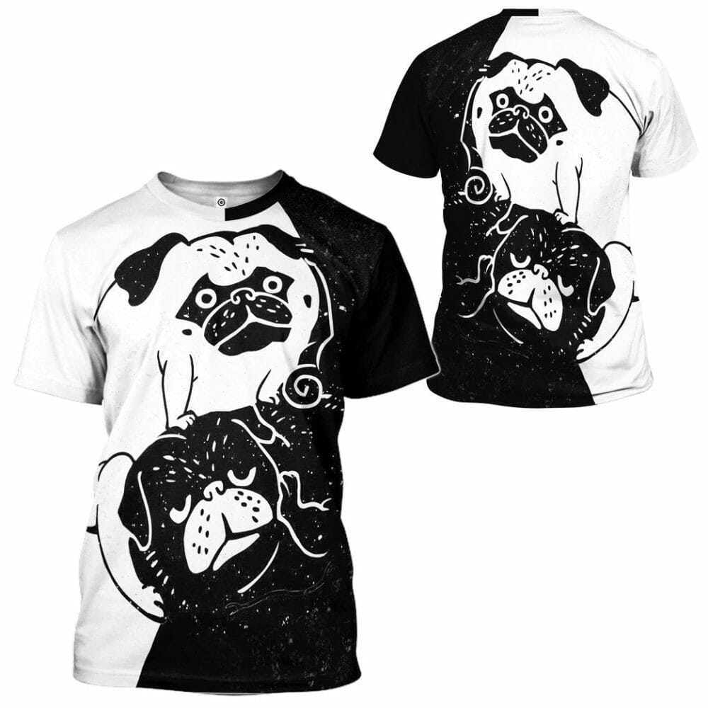 3D Pug Ceann Agus Yang Chustaim Tshirt Éadaí Cochaill