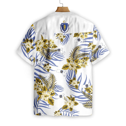 Massachusetts Proud On White Background Pattern Hawaiian Shirt,Hawaiian Shirt Gift, Christmas Gift