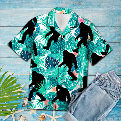 Bigfoot Walking In Tropical Forest Hawaiian Shirt, Hawaiian For Gift