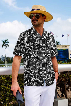 Barbershop On Black Background Pattern Hawaiian Shirt, Hawaiian For Gift