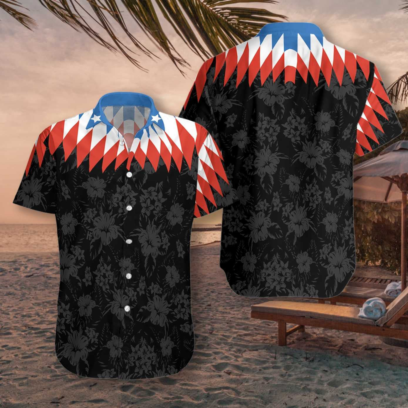 Bláthanna SAM Vintage Dearg Agus Gorm Dearadh Geoiméadrach Léine Haváís, Bronntanas Léine Haváís, Bronntanas Nollag