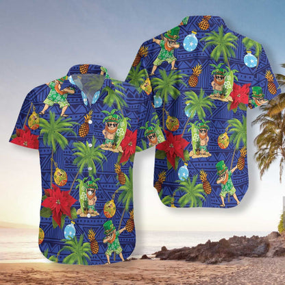 Leiprechaun Surfáil ar Chúlra Gorm Léine Haváís, Bronntanas Léine Haváíais, Bronntanas Nollag