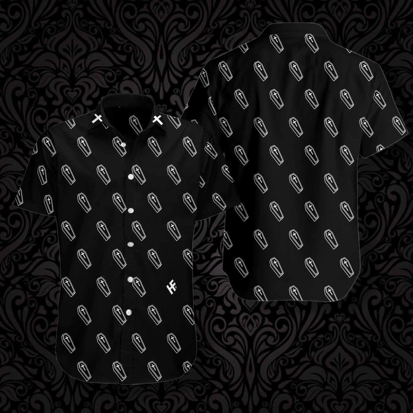 Seamless Coffin Black Goth Design Hawaiian Shirt,Hawaiian Shirt Gift, Christmas Gift