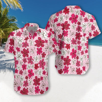 Red Flower On Pink Background Design Hawaiian Shirt,Hawaiian Shirt Gift, Christmas Gift