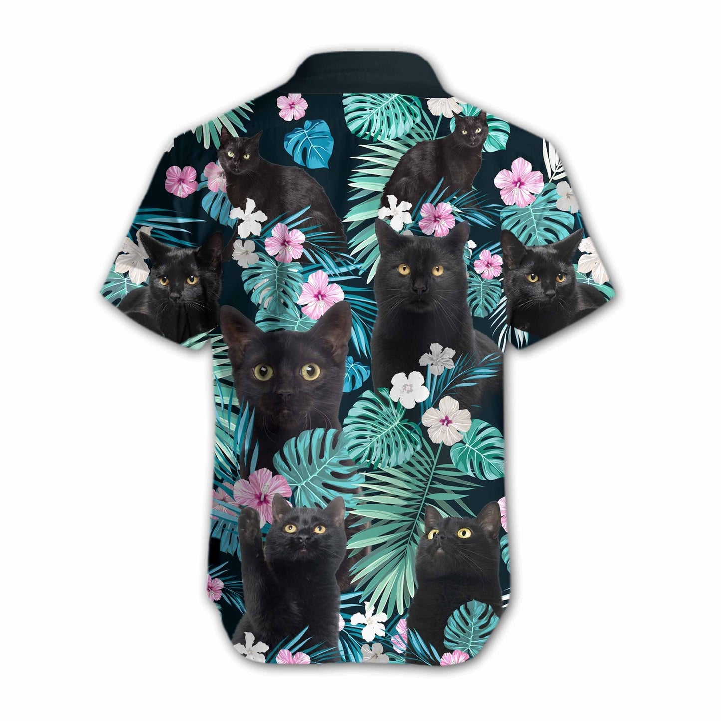 Black Cat Halloween Pattern Illustration Hawaiian Shirt, Hawaiian For Gift