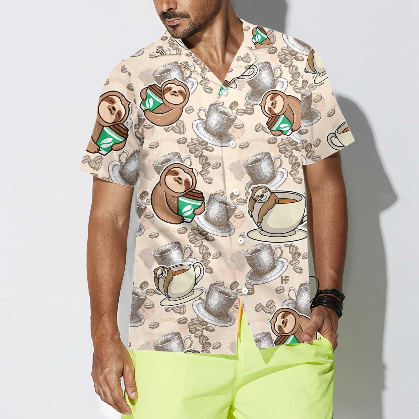 Ideal Coffee And Lazy Sloth Design Hawaiian Shirt, Hawaiian For Gift
