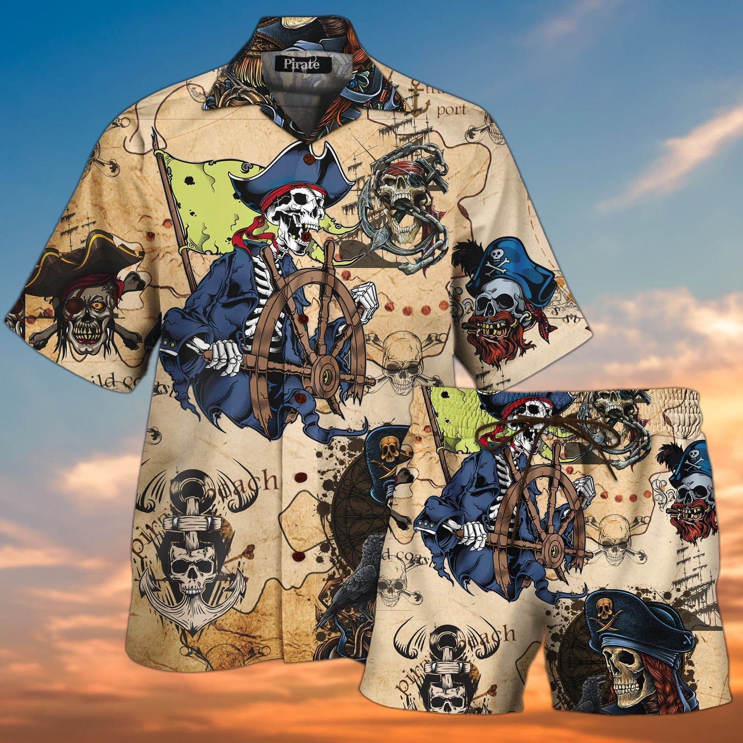 Cúlra Uafásach Cloigeann Nua Pirate Dearadh Léine Haváís, Bronntanas Léine Haváise, Bronntanas Nollag