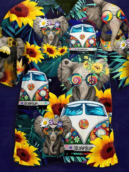Elephant Hippie Tropical Background Design Hawaiian Shirt,Hawaiian Shirt Gift, Christmas Gift