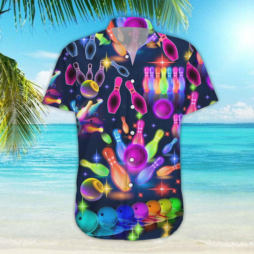 Bowling Hawaiian Shirt - Awesome Colorful Bowling Neon Light Hawaiian Shirts - Gift Ideas For Bowling Lovers,Hawaiian Shirt Gift, Christmas Gift
