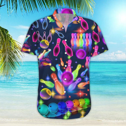 Bowling Hawaiian Shirt - Awesome Colorful Bowling Neon Light Hawaiian Shirts - Gift Ideas For Bowling Lovers,Hawaiian Shirt Gift, Christmas Gift