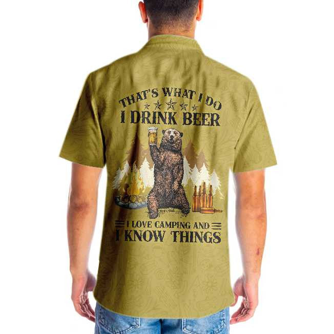 Dearadh Cúlra Olive Léine Haváís Camping Bear Béar Óil, Bronntanas Léine Haváís, Bronntanas Nollag