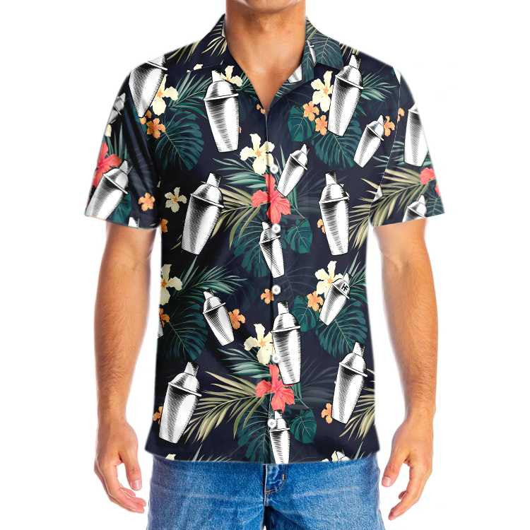 Tropical Pattern Bartender Flower Design Hawaiian Shirt,Hawaiian Shirt Gift, Christmas Gift