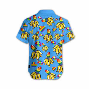 Yellow And Dodger Blue Lgbt Banana Design Hawaiian Shirt, Hawaiian Shirt Gift, Christmas Gift