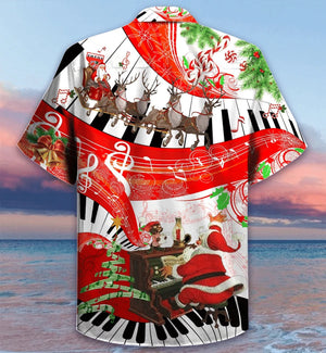 Wild Reindeer And Christmas Piano Design Hawaiian Shirt, Hwaiian For Gift