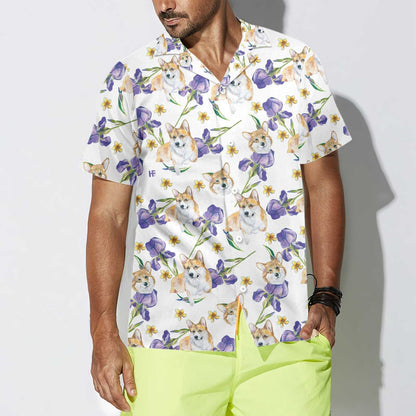 Little Corgi And Flowers Design Hawaiian Shirt, Hawaiian Shirt Gift, Christmas Gift