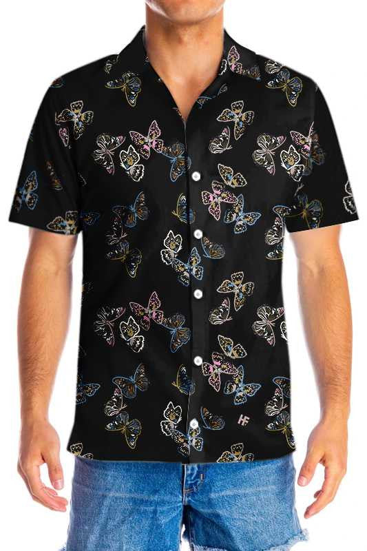 Into Darkness Paint Brush Butterflies Design Hawaiian Shirt, Hawaiian For Gift