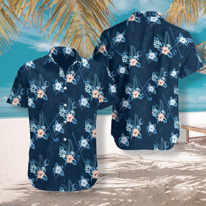 Tropical Golf 3 On Blue Background Design Hawaiian Shirt, Hawaiian Shirt Gift, Christmas Gift